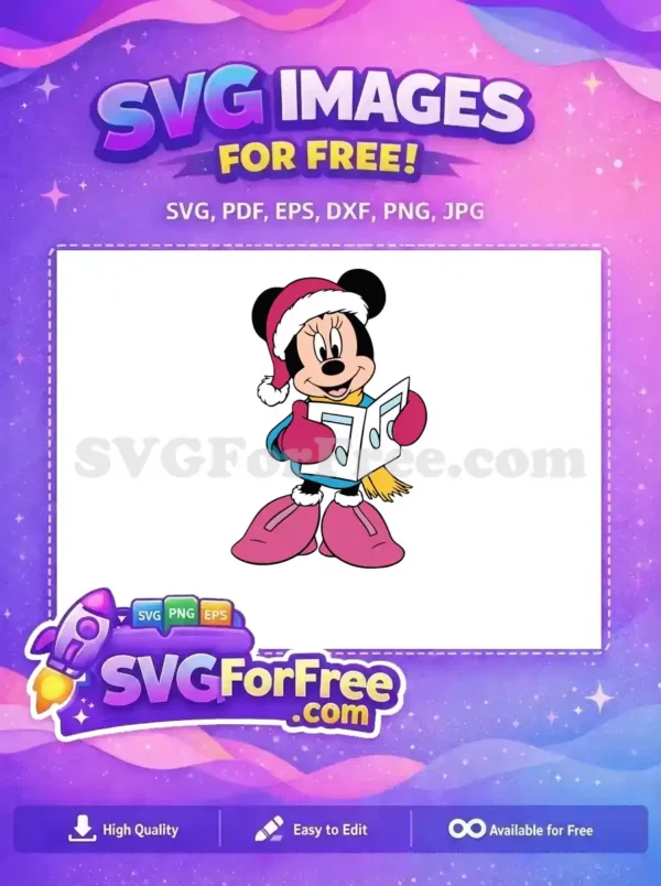 Free Minnie Mouse Caroling Happy Free Pink Santa Hat Disney Christmas Free SVG