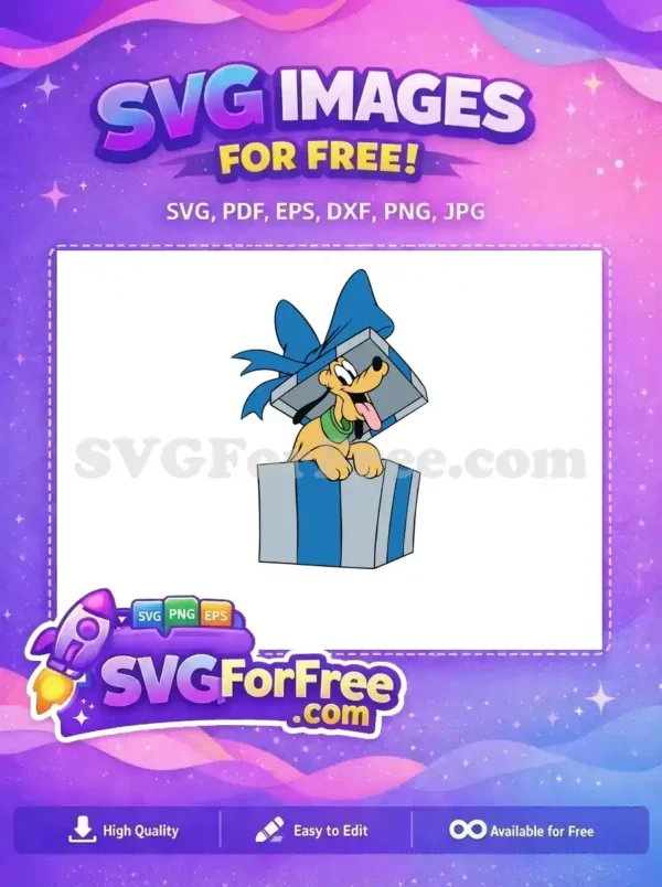Free Happy Pluto Surprise Free Blue Gift Box Disney Free SVG