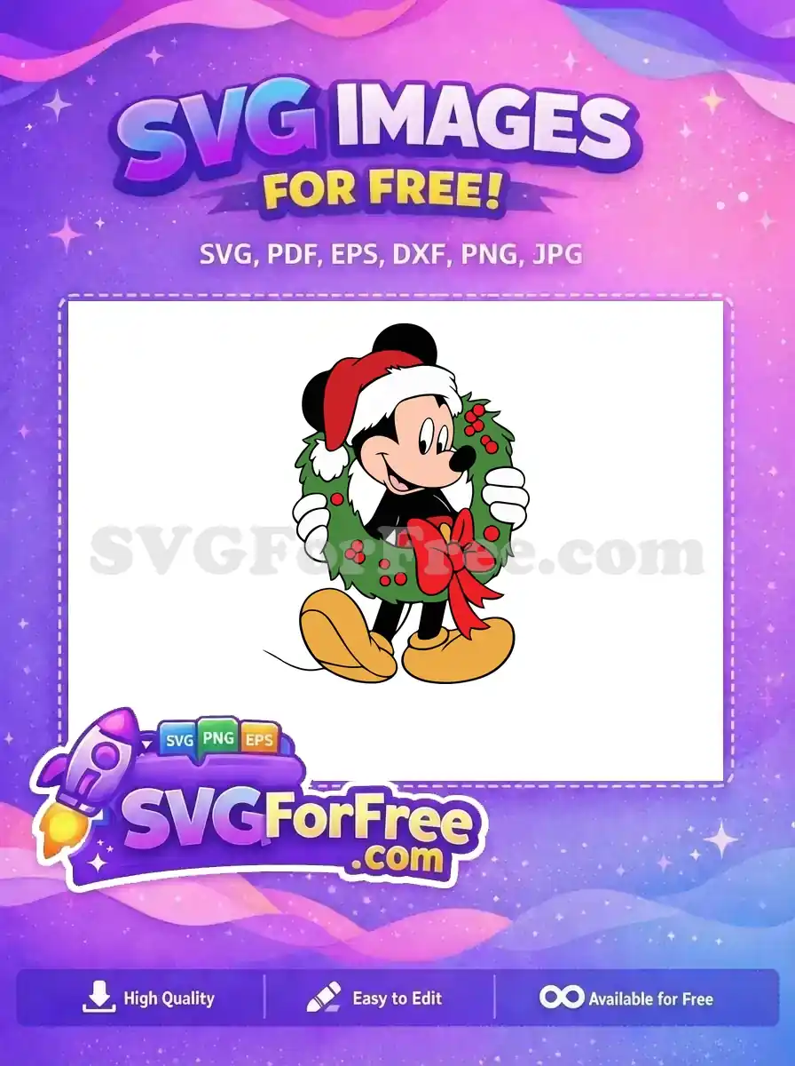 Free Smiling Mickey Santa Free Festive Wreath Disney Christmas Free SVG