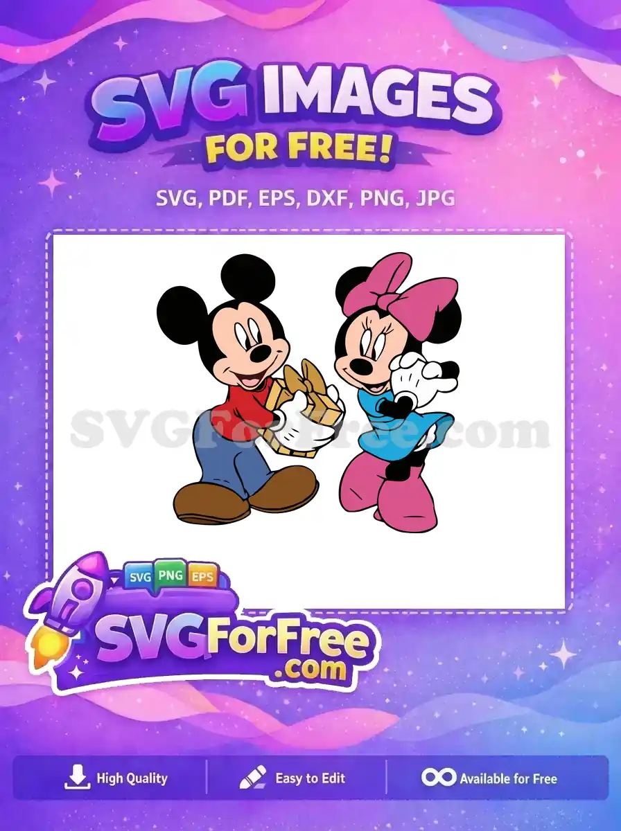 Free Mickey Gold Gift Free Minnie Pink Bow Disney Characters Free SVG