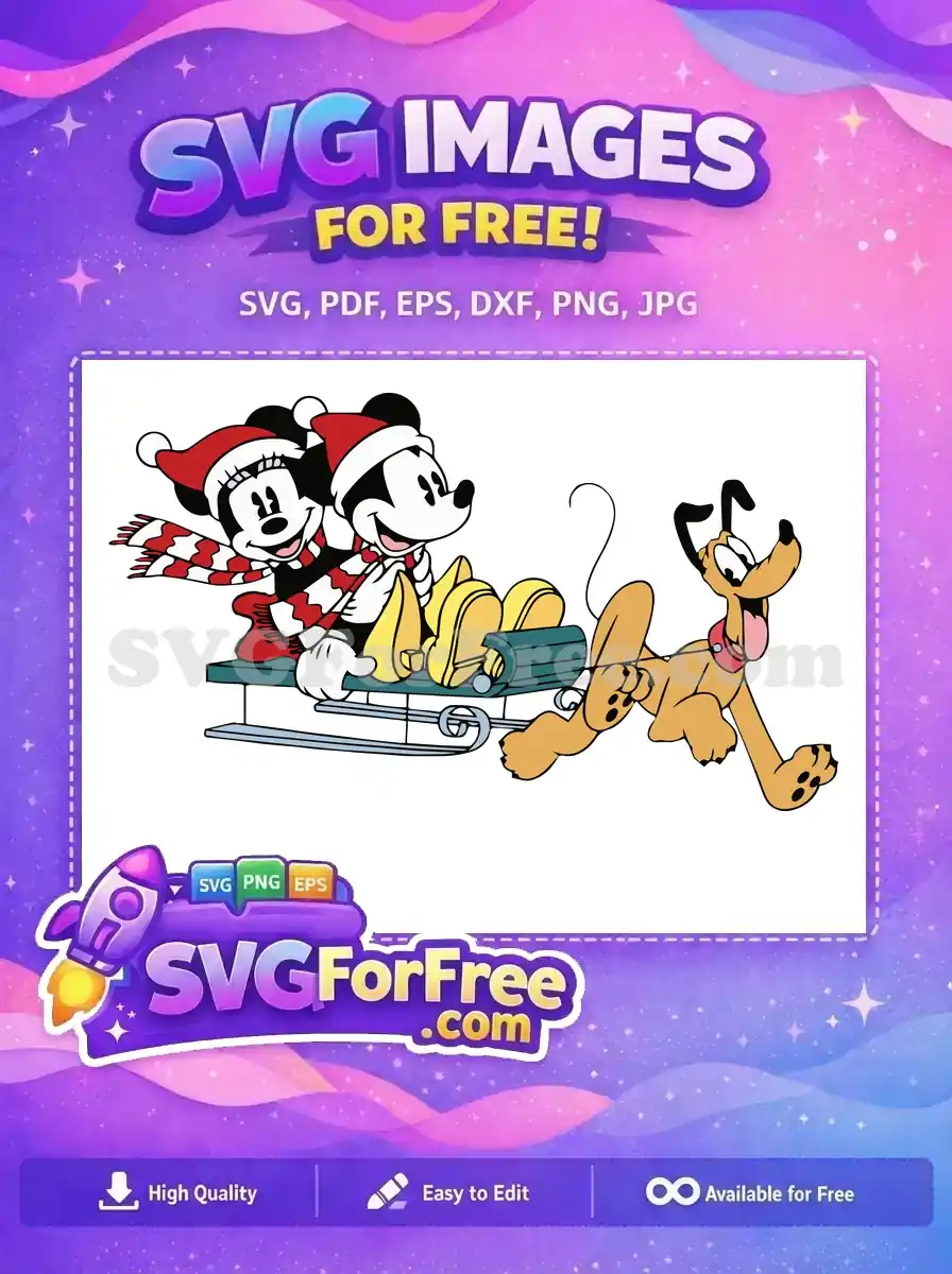 Free Mickey Minnie Red Hats Free Pluto Sledding Christmas Disney Free SVG