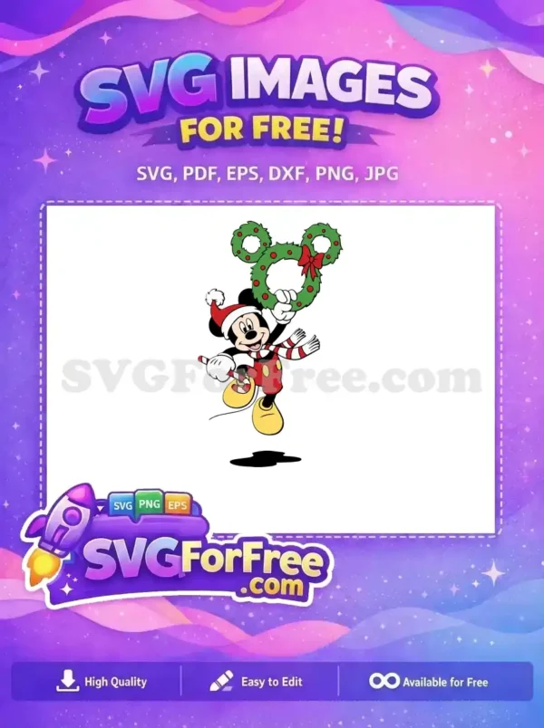 Free Smiling Mickey Santa Free Christmas Wreath Scarf Disney Holiday Free SVG