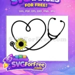 Free Sunflower Stethoscope Free Heart Doctor Nurse Free SVG - Instant Download