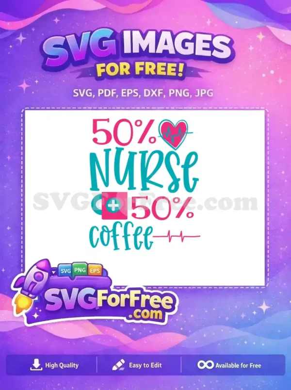 Free Pink Teal Nurse Free Coffee Heartbeat Quote Healthcare Appreciation Free SVG