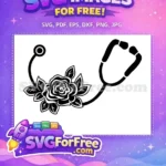 Free Black Stethoscope Free Floral Rose Blossom Doctor Nurse Free SVG - Instant Download