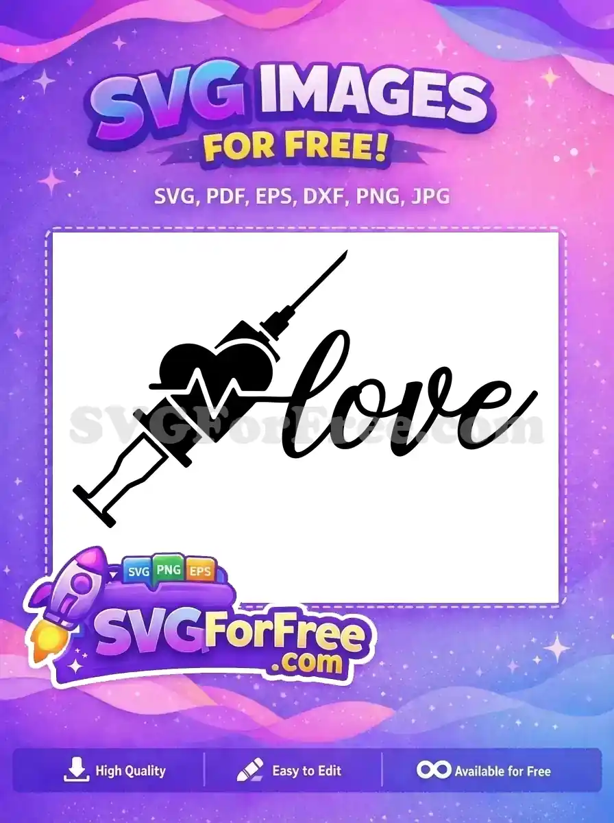 Free Black Syringe Heartbeat Free Cursive Love Doctor Nurse Free SVG