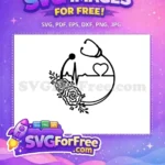 Free Stethoscope Heartbeat Free Floral Roses Doctor Nurse Free SVG - Instant Download
