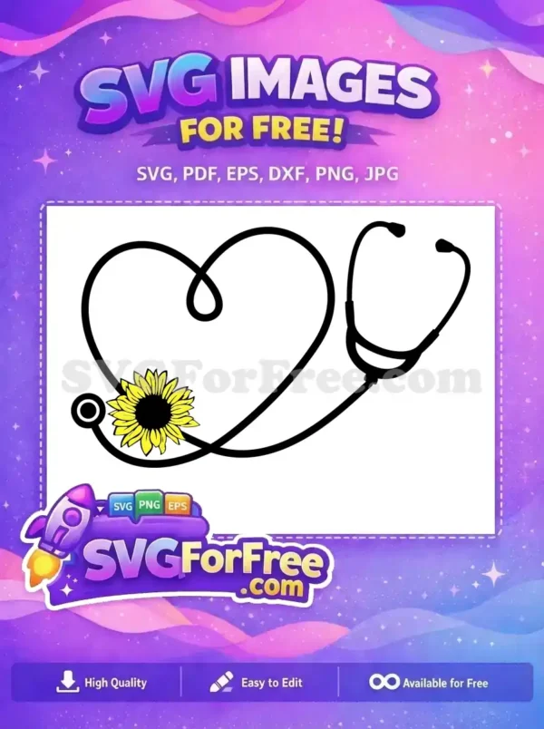 Free Black Stethoscope Heart Free Bright Yellow Sunflower Doctor Nurse Free SVG