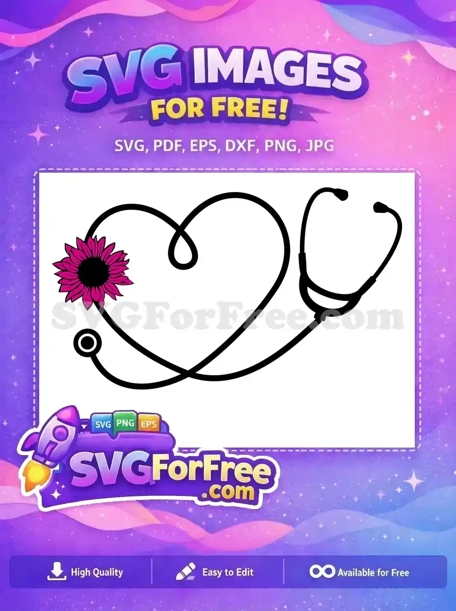 Free Pink Sunflower Free Black Stethoscope Heart Doctor Nurse Free SVG