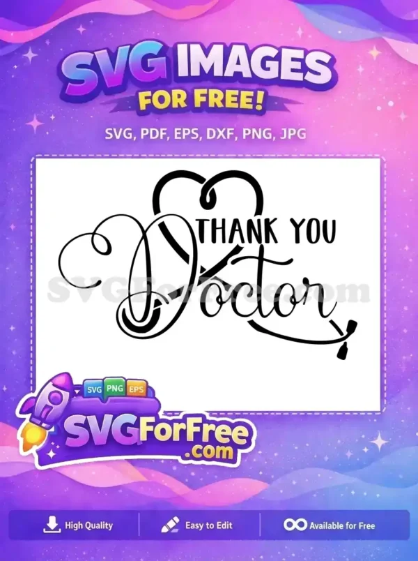 Free Thank You Doctor Black Free Heart Stethoscope Nurse Quote Free SVG