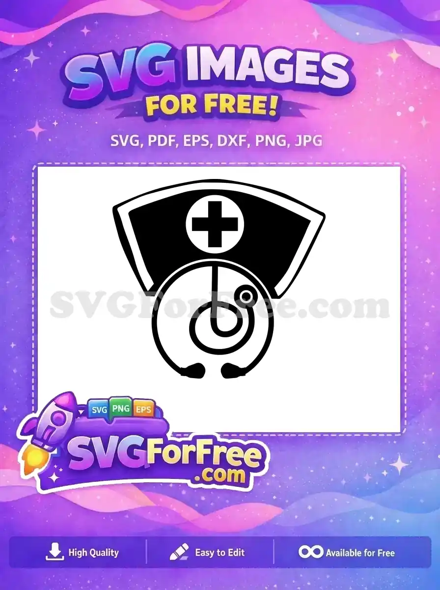 Free Nurse Cap Black Cross Free Stethoscope Design Medical Profession Free SVG