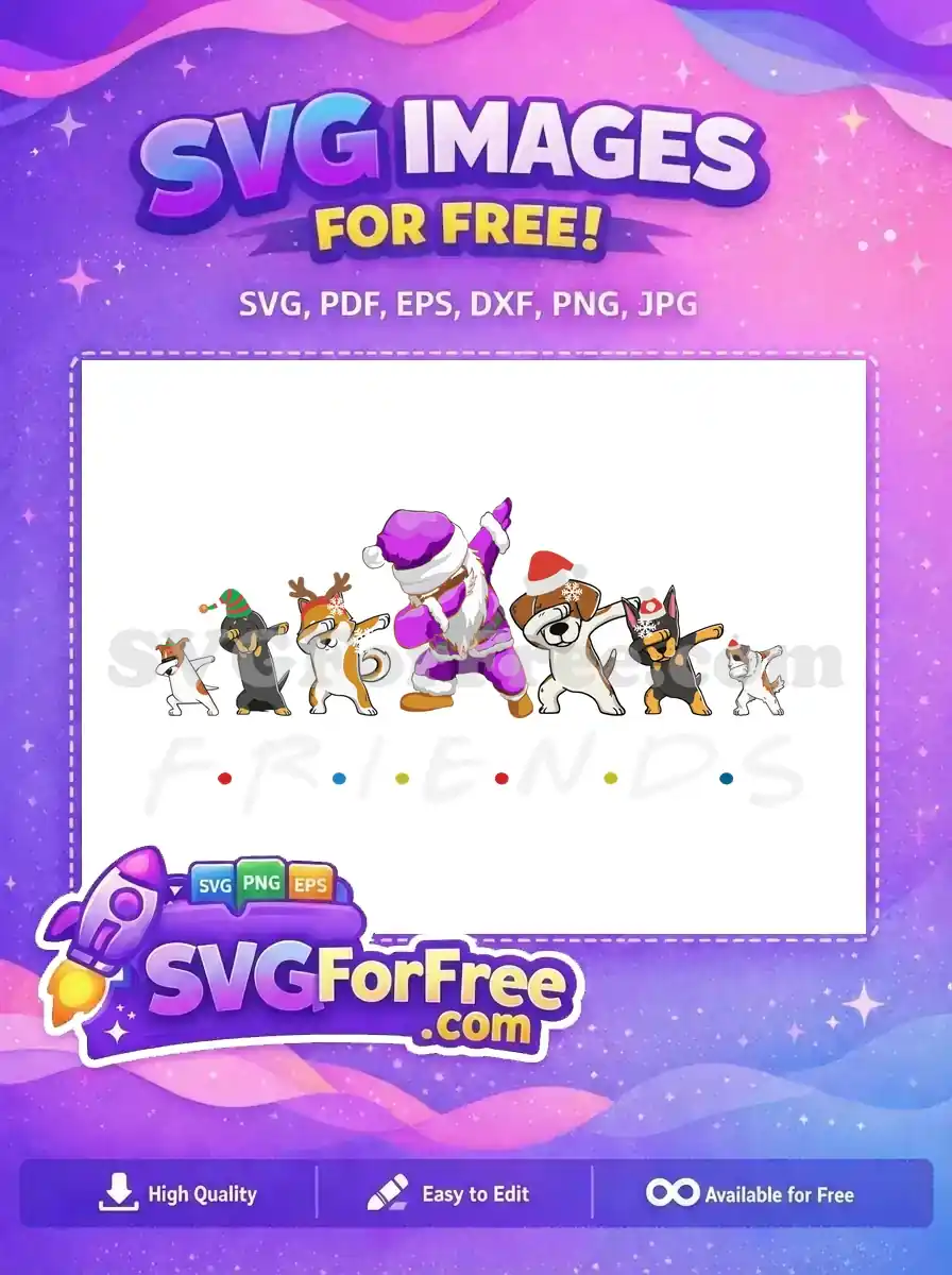 Free Christmas Dabbing Dogs Free Purple Santa Snowflakes Friends Free SVG