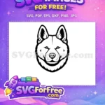 Free Black Outline Dog Head Free Fierce Akita Inu Free SVG - Instant Download