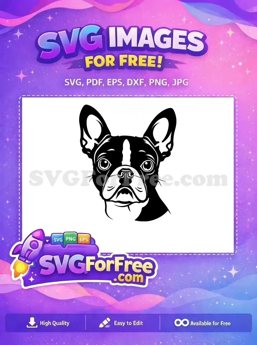 Free Boston Terrier black white Free detailed dog face Dog Heads Vector Free SVG