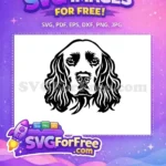 Free Black and White Free Wavy Haired Spaniel Dog Head Free SVG - Instant Download