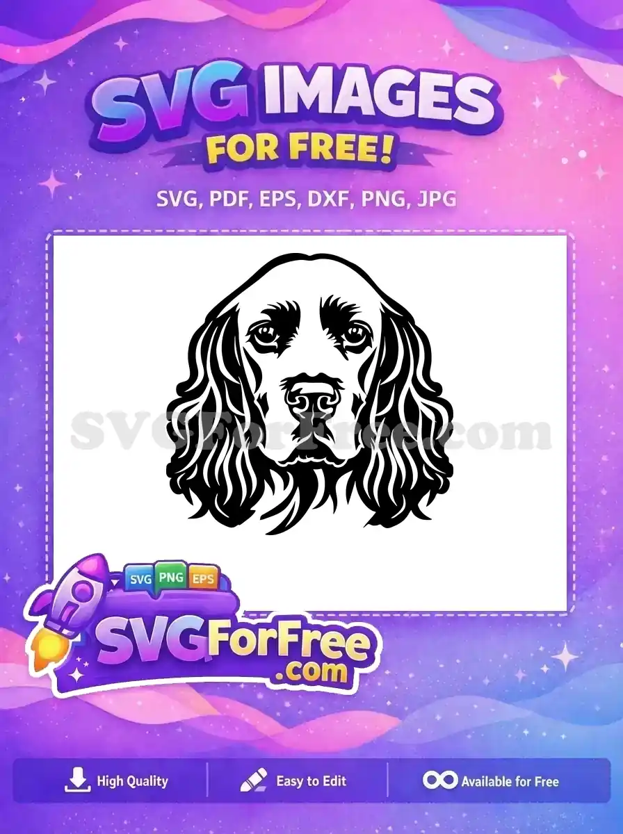 Free Black and White Free Wavy Haired Spaniel Dog Head Free SVG