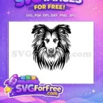 Free Black White Collie Free Detailed Fur Outline Dog Heads Free SVG - Instant Download