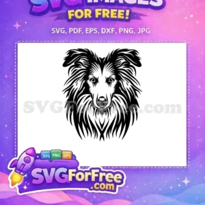 Free Black White Collie Free Detailed Fur Outline Dog Heads Free SVG