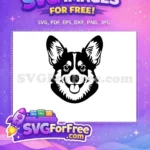 Free Happy Corgi Free Black White Art Dog Head Vector Free SVG - Instant Download