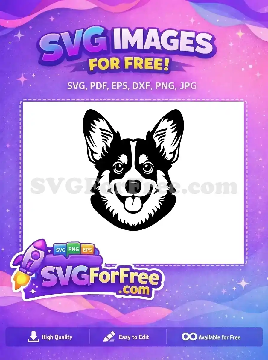 Free Happy Corgi Free Black White Art Dog Head Vector Free SVG