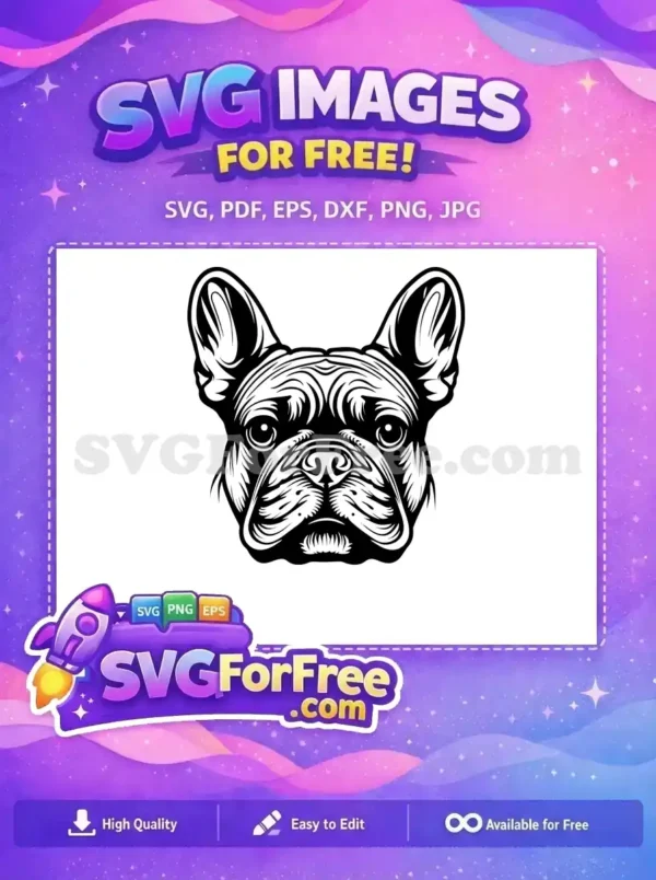 Free French Bulldog Head Free Black White Vector Dog Heads Vector Free SVG