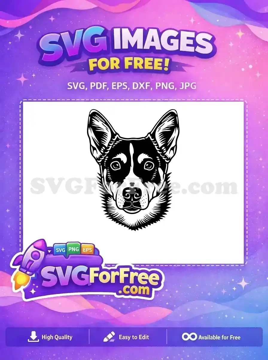Free Black White Corgi Free Detailed Outline Dog Head Vector Free SVG
