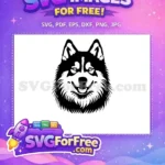 Free Smiling Husky Head Free Black White Vector Dog Heads Free SVG - Instant Download