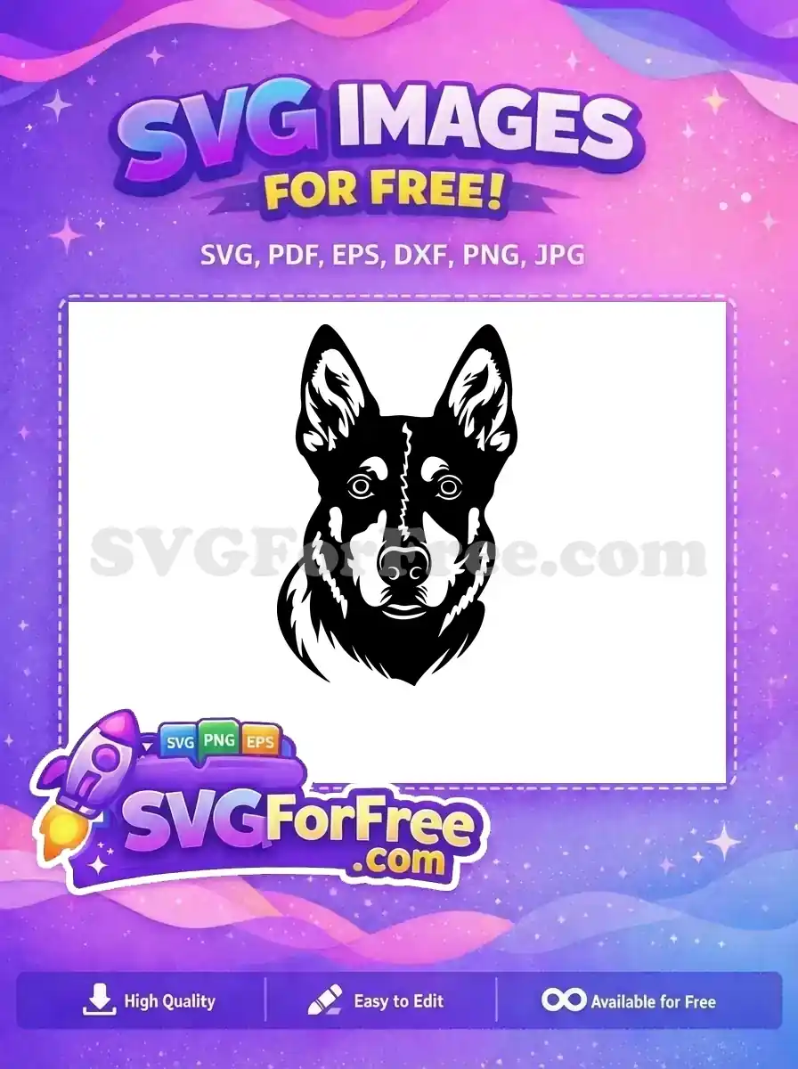 Free Black White German Shepherd Free Detailed Dog Head Vector Free SVG