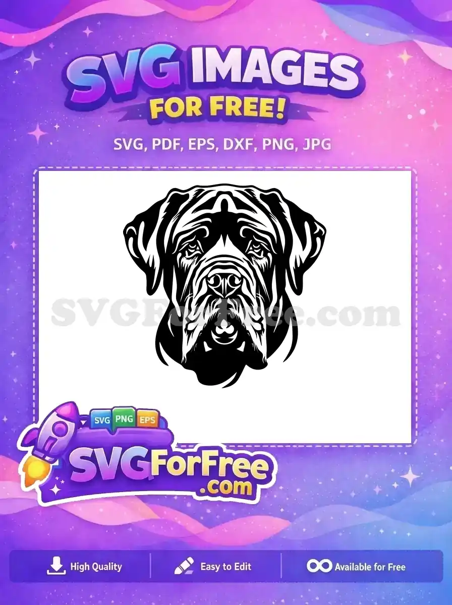 Free Powerful Mastiff Head Free Bold Black White Vector Art Free SVG