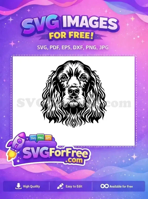 Free Intricate Black White Free Elegant Spaniel Head Dog Heads Vector Free SVG