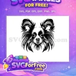 Free Papillon Dog Head Free Black White Outline Dog Heads Vector Free SVG - Instant Download
