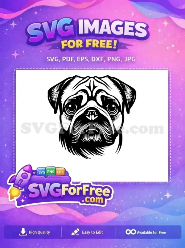 Free Cute Pug Face Free Vector Line Art Dog Lover Gift Free SVG