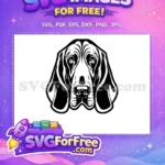 Free Black White Outline Free Droopy Basset Hound Dog Heads Vector Free SVG - Instant Download