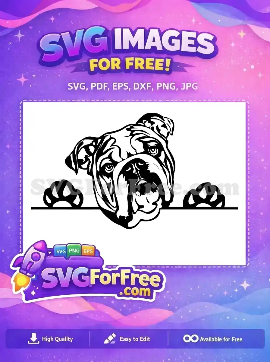 Free Peeking Bulldog Paws Free Detailed Wrinkled Face Dog Lovers Free SVG