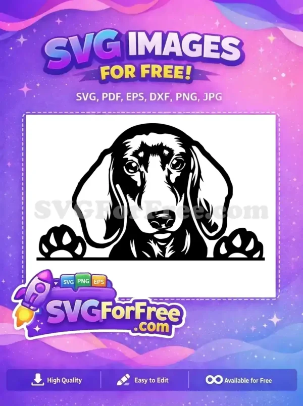 Free Cute Black White Free Dachshund Puppy Peeking Dog Lovers Free SVG