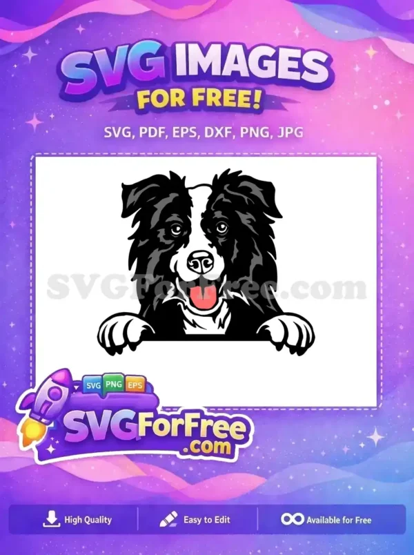 Free Smiling Border Collie Free Dog Peeker Vector Free SVG