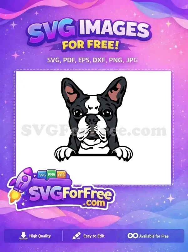 Free Boston Terrier Pup Free Peeker Dog Vector Free SVG