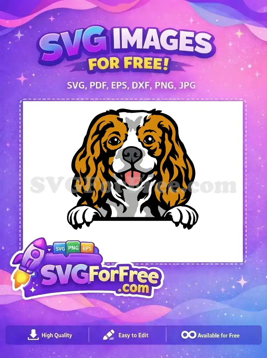 Free Happy Cavalier Free Brown White Peeker Dog Vector Free SVG