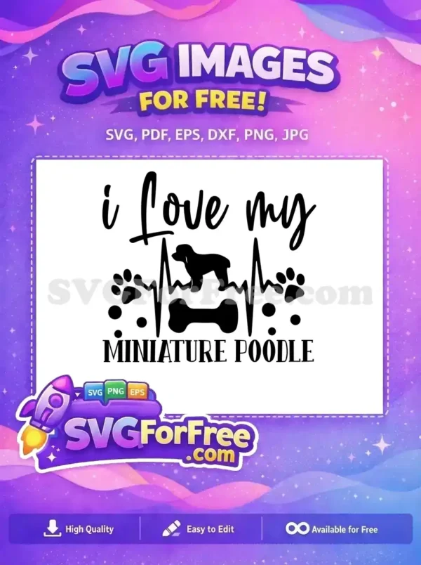 Free Poodle Silhouette Free Heartbeat Pawprints Dog Lover Free SVG