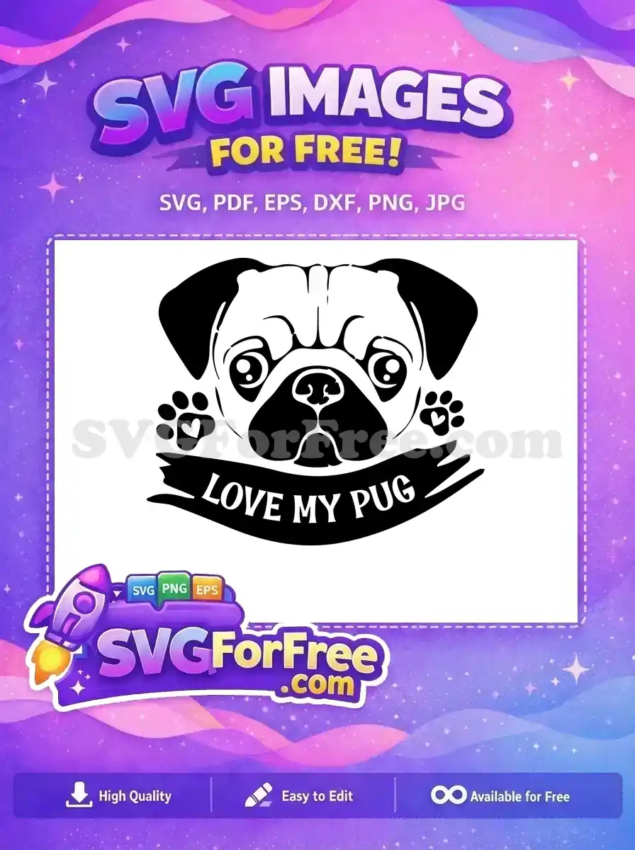 Free Black Pug Face Free Heart Paw Print Dog Quotes Free SVG