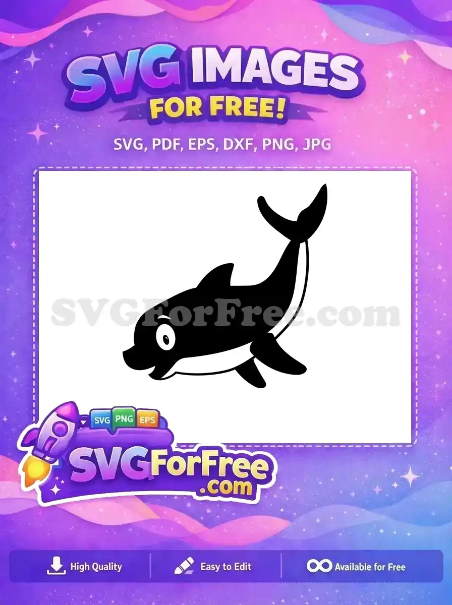 Free Happy Cute Dolphin Free Black White Silhouette Ocean Aquatic Free SVG