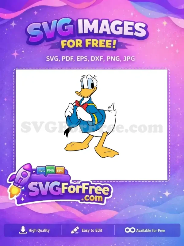 Free Happy Donald Duck Free Blue Sailor Bowtie Disney Classic Free SVG