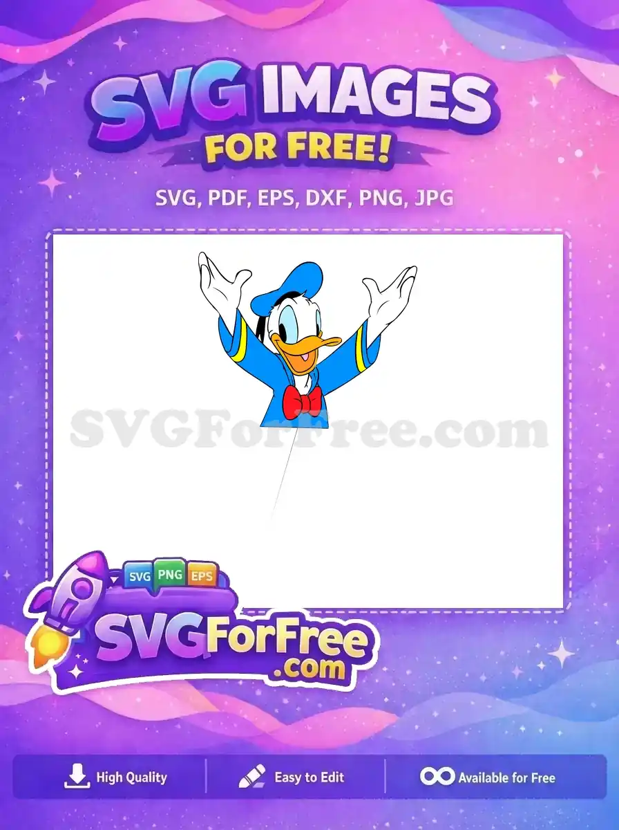 Free Happy Donald Duck Free Blue Shirt Red Bow Disney Free SVG 1
