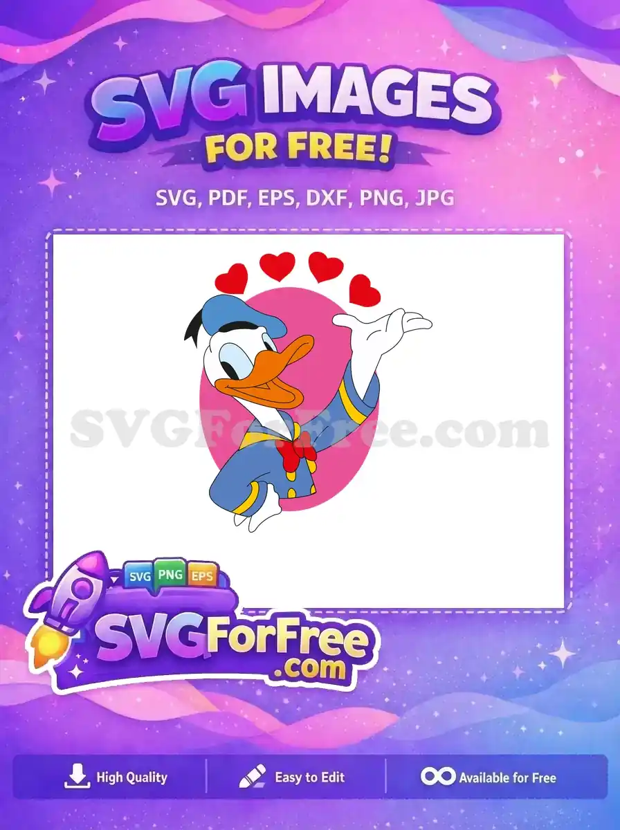Free Donald Duck Kiss Free Red Hearts Blue Suit Disney Free SVG