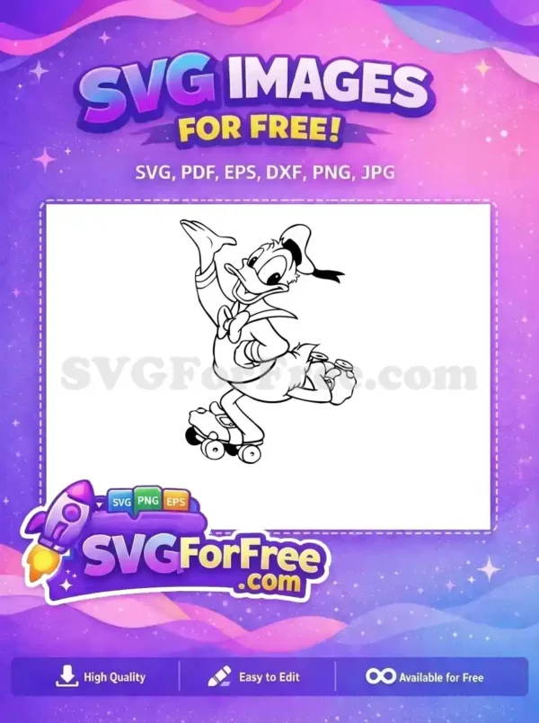 Free Donald Duck Skating Happy Free Sailor Hat Bowtie Disney Cartoon Free SVG