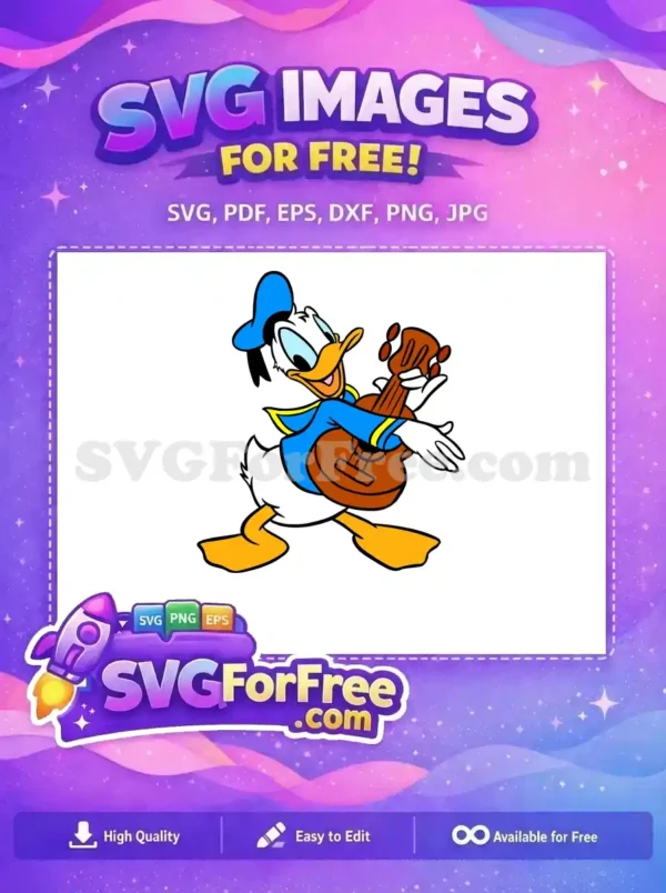 Free Happy Donald Duck Playing Ukulele Free Blue Sailor Disney Free SVG