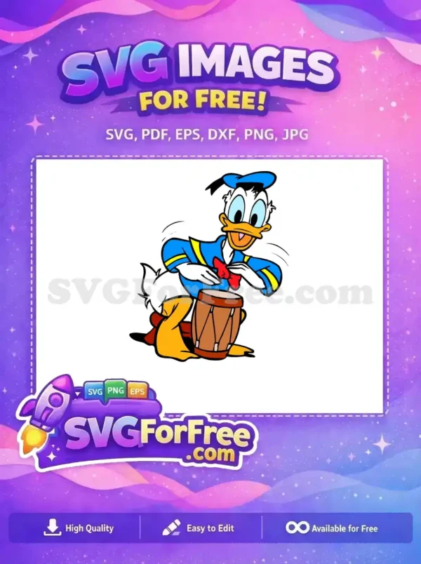 Free Happy Donald Duck Drumming Free Blue Outfit Disney Free SVG