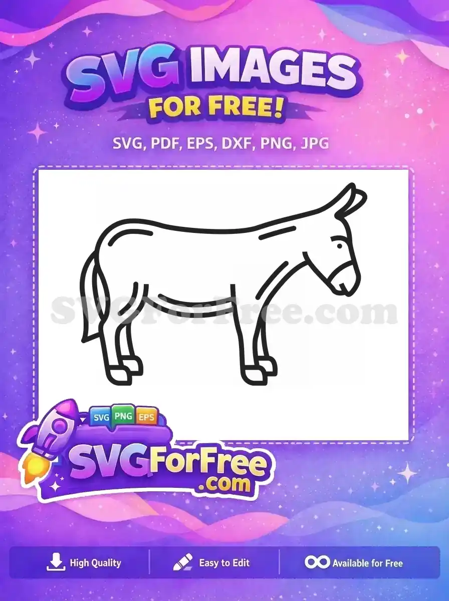 Free Friendly Black Outline Free Standing Donkey Cartoon Free SVG
