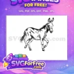Free Walking Donkey Outline Free Detailed Mane Ears Farm Animal Free SVG - Instant Download