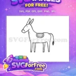 Free Cute Simple Cartoon Free Striped Saddle Design Donkey Outline Free SVG - Instant Download